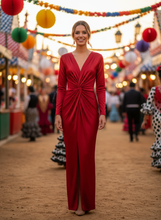 Afbeelding in Gallery-weergave laden, EMMA WU DESIGN - LONG SHINY ELASTIC RED DRESS 5047: ROJO