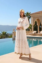 Afbeelding in Gallery-weergave laden, MOOYA - BOHEMIAN long dress with golden details DF8050: White