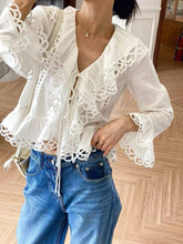 Afbeelding in Gallery-weergave laden, CHOKLATE PARIS - Ruffled cotton blouse - CK08557: White / 1S-1M-1 L