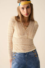 Afbeelding in Gallery-weergave laden, Q2—All Orders:Free Duties for the US,UK,and Canada - Romantic V-neck Lace Top With Long Sleeves in beige: BEIGE / L