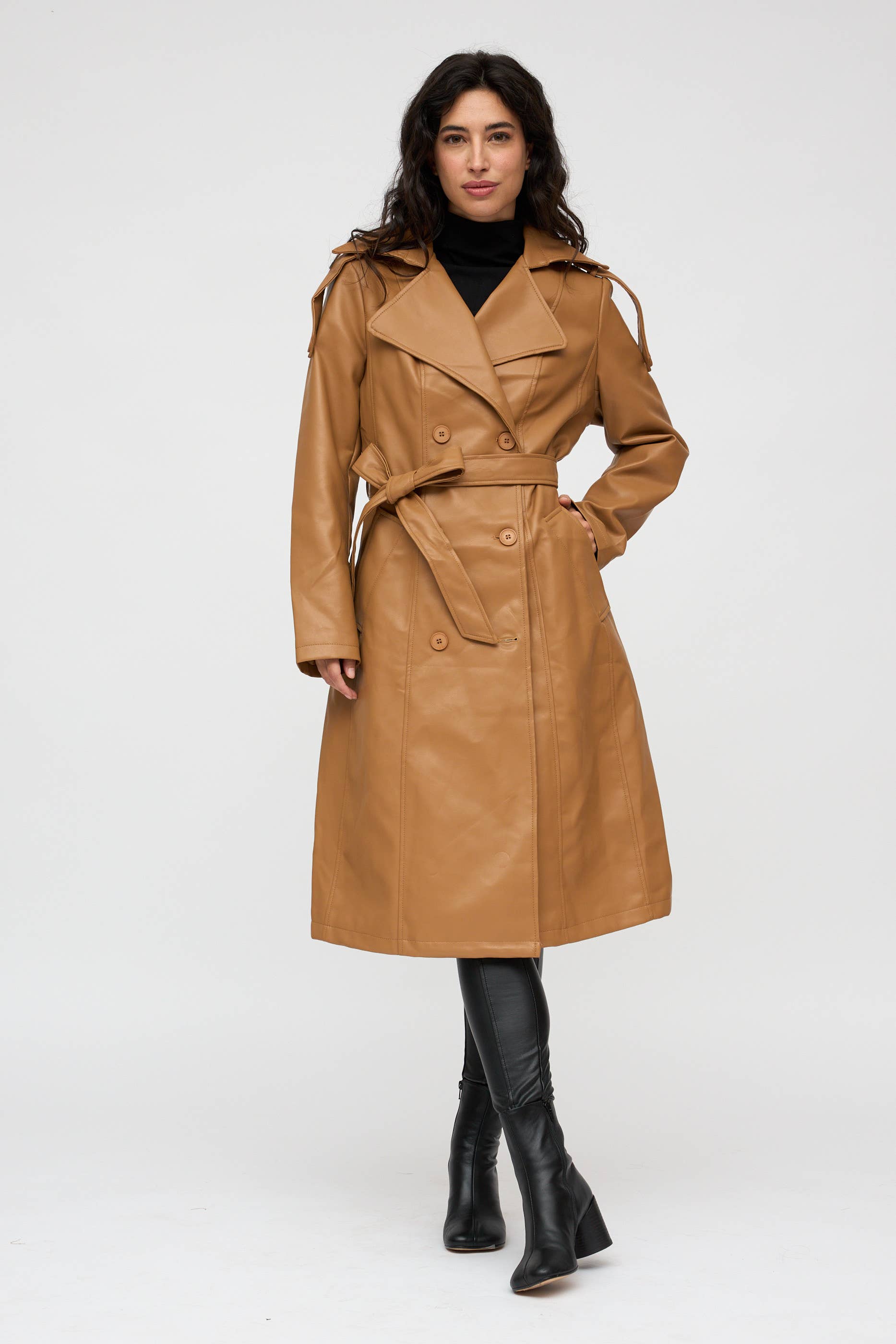 SWEET MAGIC - FAUX LEATHER TRENCH COAT: Camel