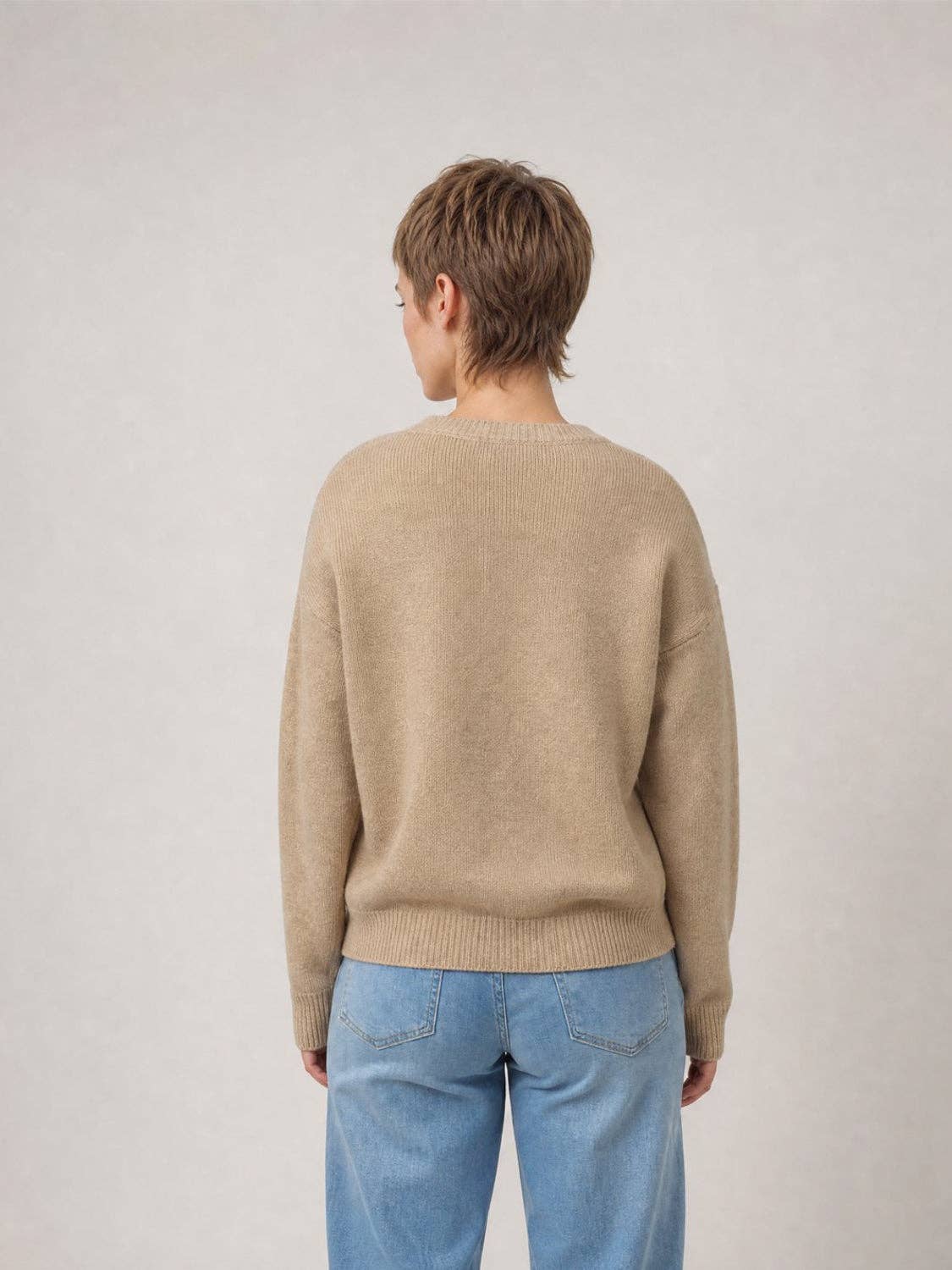 Cécile Wang - Diamond-pattern wool-cashmere sweater HYC6665: Taupe