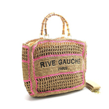 Afbeelding in Gallery-weergave laden, Vimoda - CROCHET Woven tote bag RIVE GAUCHE with bamboo handles: Black/taupe

