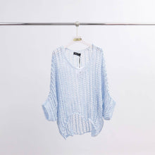 Afbeelding in Gallery-weergave laden, Cecile Wang - MT8013-2 crochet knit sweater: Sky Blue
