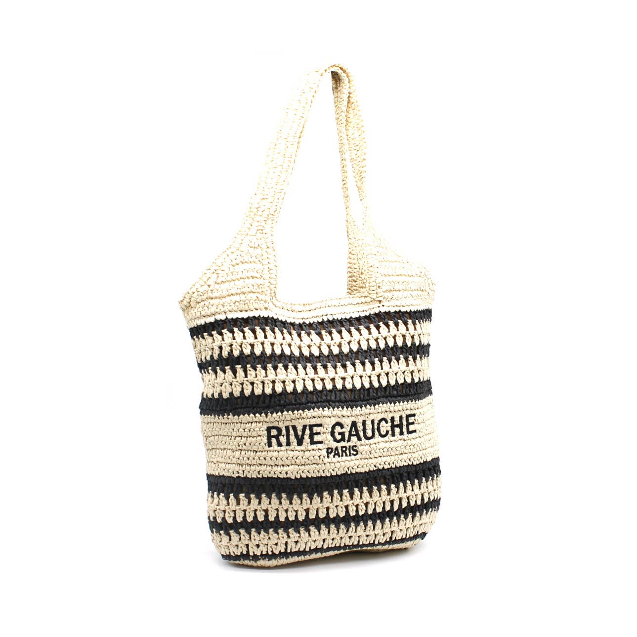Vimoda - Woven paper bag summer Rive Gauche logo: Taupe-Jean
