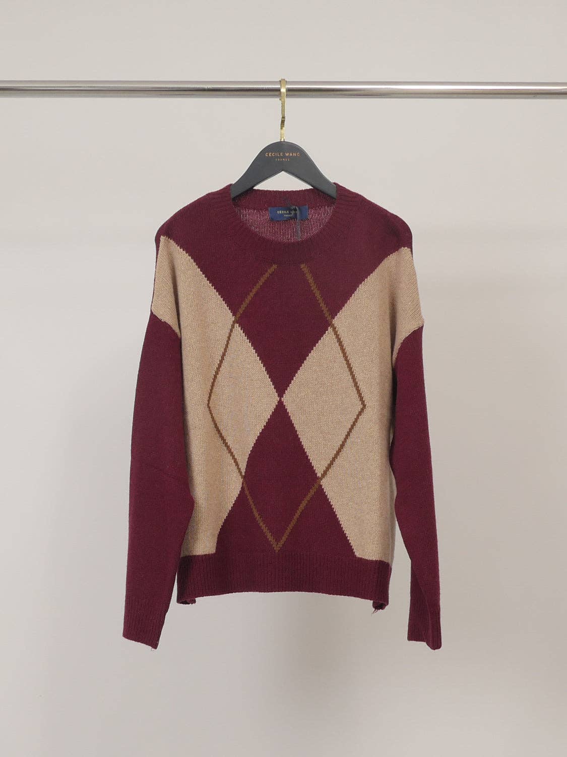 Cécile Wang - Diamond-pattern wool-cashmere sweater HYC6665: Taupe