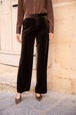 Attentif Paris - Straight cut velvet pants: Dark brown / Sx1 Mx1 Lx1 XLx1