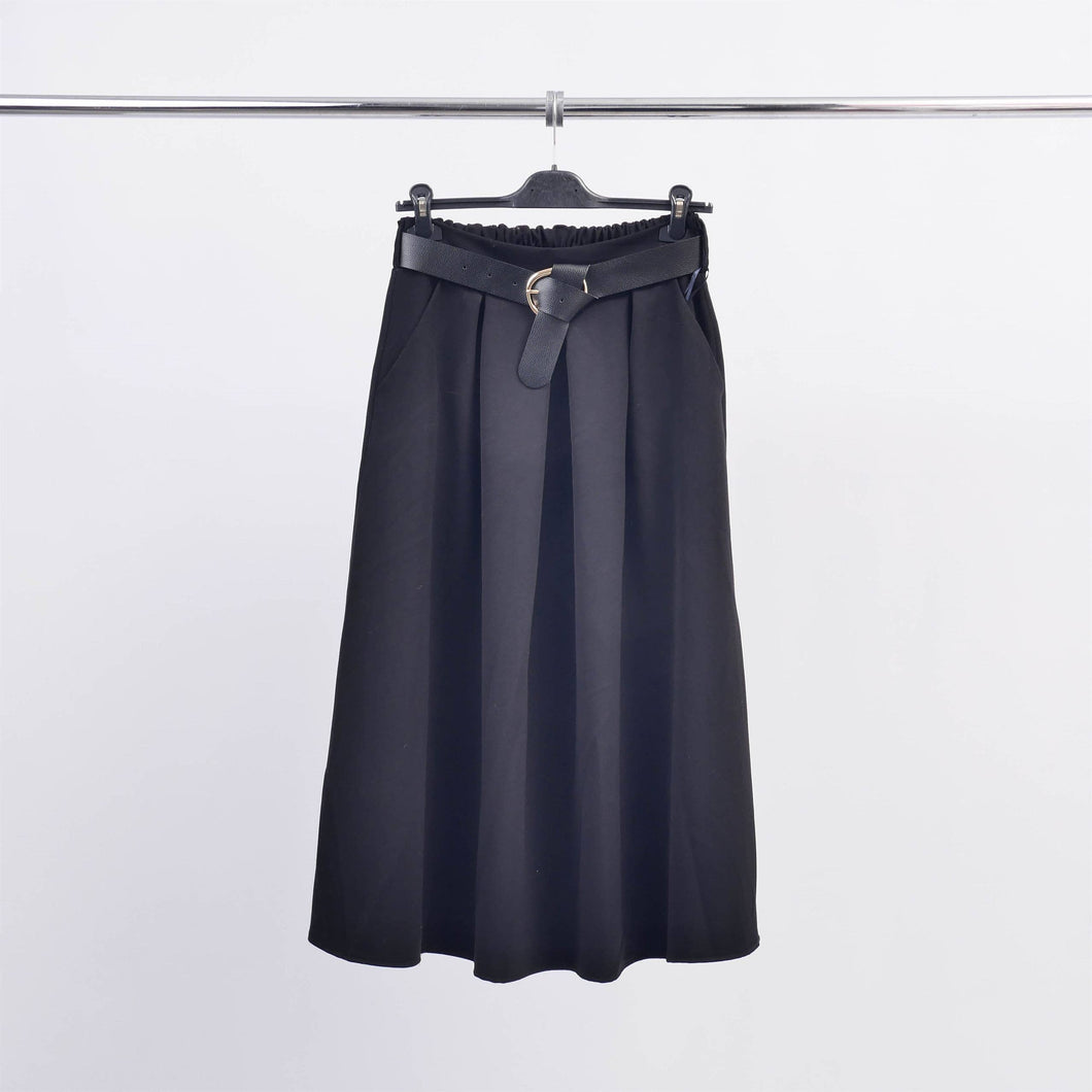 Cecile Wang - A-line flared skirt with waist belt TDM52123-11: Black