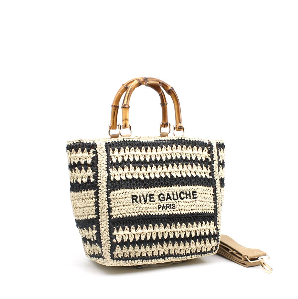 Vimoda - Woven paper tote bag with Rive Gauche handles: Taupe-Jean