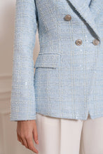 Afbeelding in Gallery-weergave laden, Attentif Paris - Tweed blazer jacket: Sky Blue
