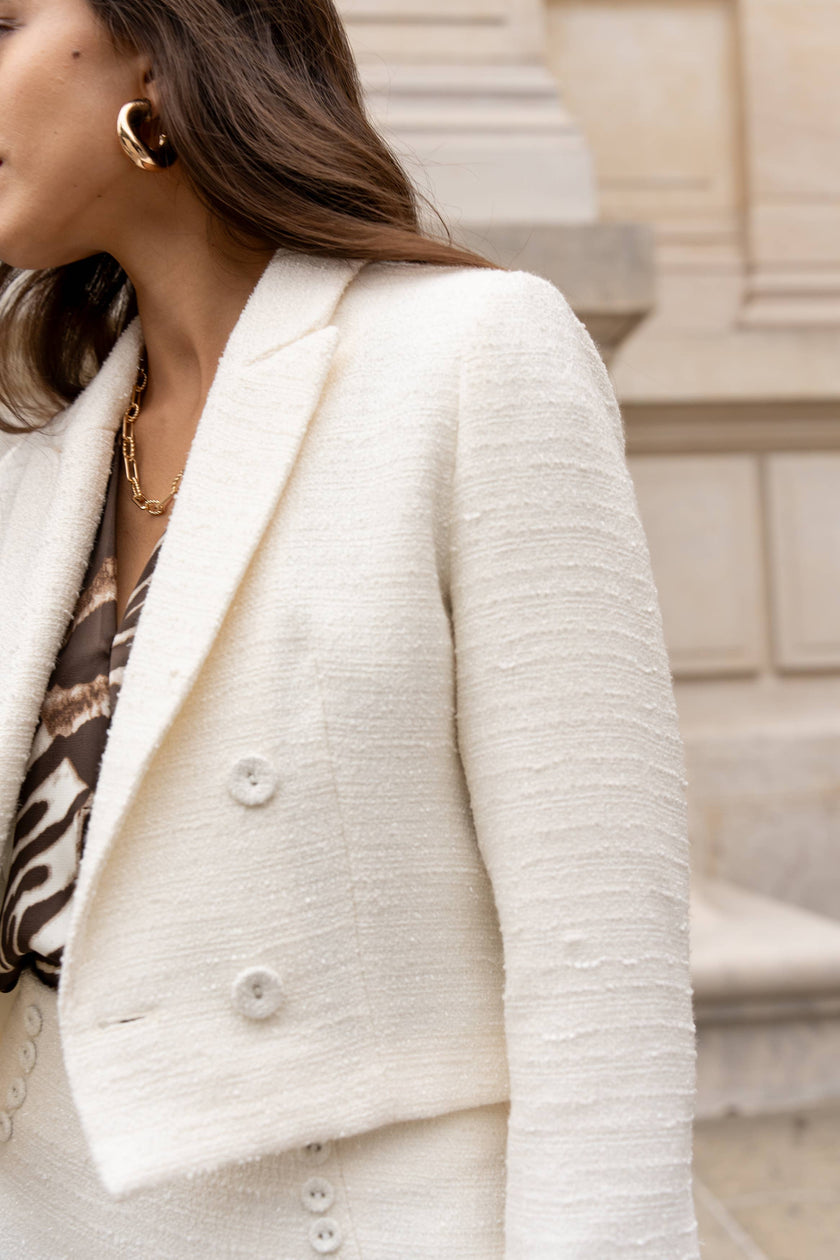 LULUMARY - Blazer court tweed V324: White / 2S 2M 2L