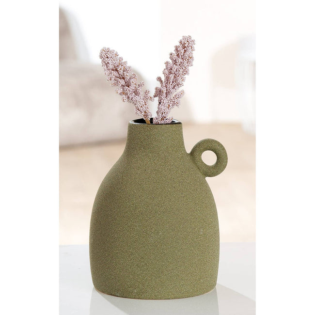 Gilde Handwerk Macrander GmbH & Co. KG - Tombos handle vase, green h.17 cm: Watertight / Verdure / Pottery