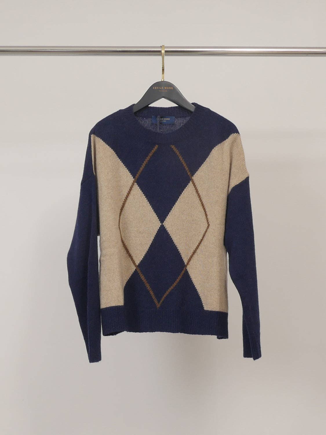 Cécile Wang - Diamond-pattern wool-cashmere sweater HYC6665: Off-white