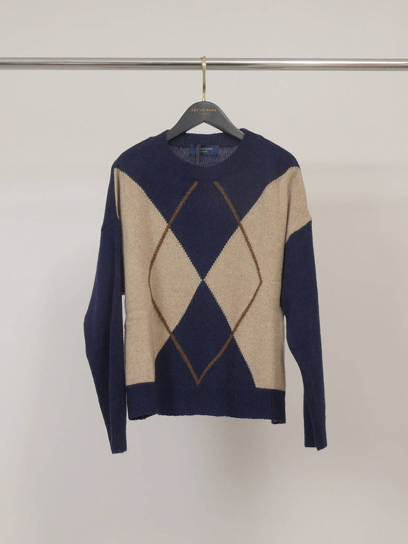Cécile Wang - Diamond-pattern wool-cashmere sweater HYC6665: Taupe