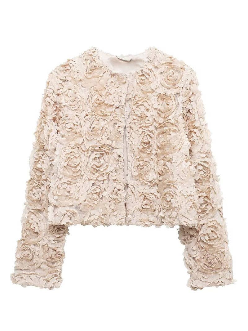 DE VAVE - Floral Cropped Jacket: BEIGE