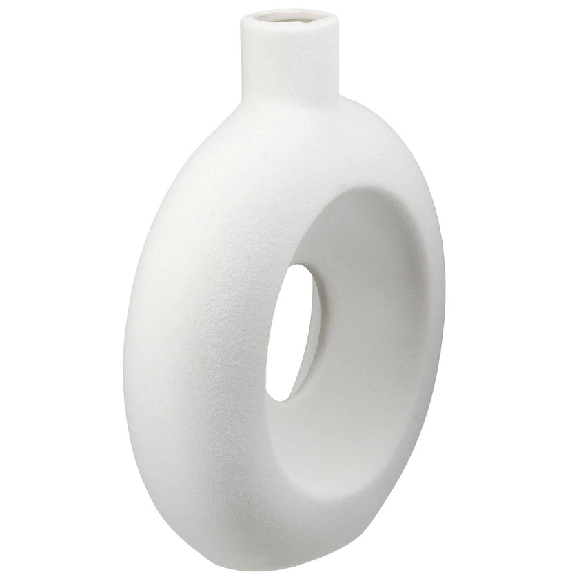 Gilde Handwerk Macrander GmbH & Co. KG - Organico round perforated vase, h.16.5 cm: Watertight / White / Pottery