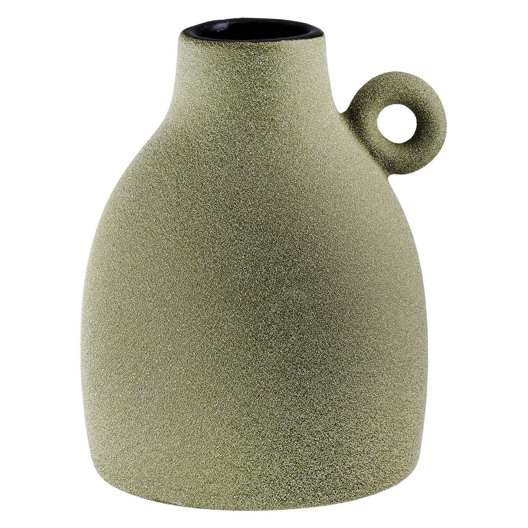 Gilde Handwerk Macrander GmbH & Co. KG - Tombos handle vase, green h.17 cm: Watertight / Verdure / Pottery