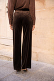 Attentif Paris - Straight cut velvet pants: Dark brown / Sx1 Mx1 Lx1 XLx1