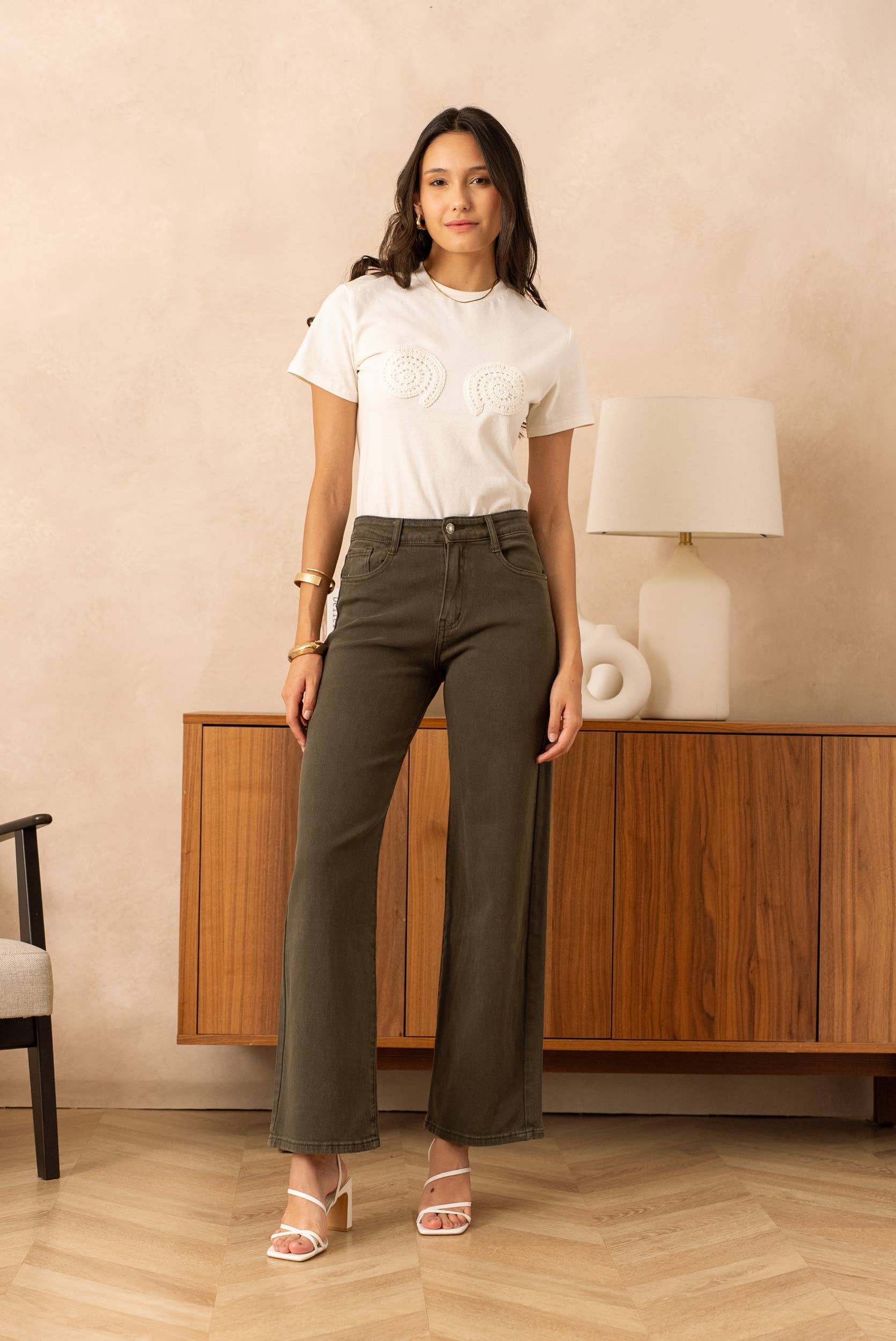 Vivid - Basic wide-leg jeans color: Light khaki / L