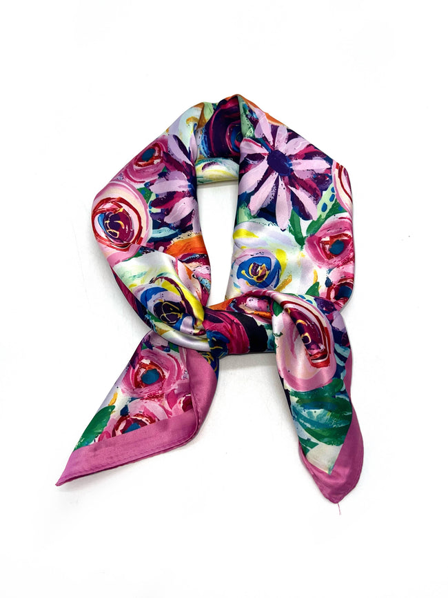 LINETA - Small square scarf with painting pattern: Pink