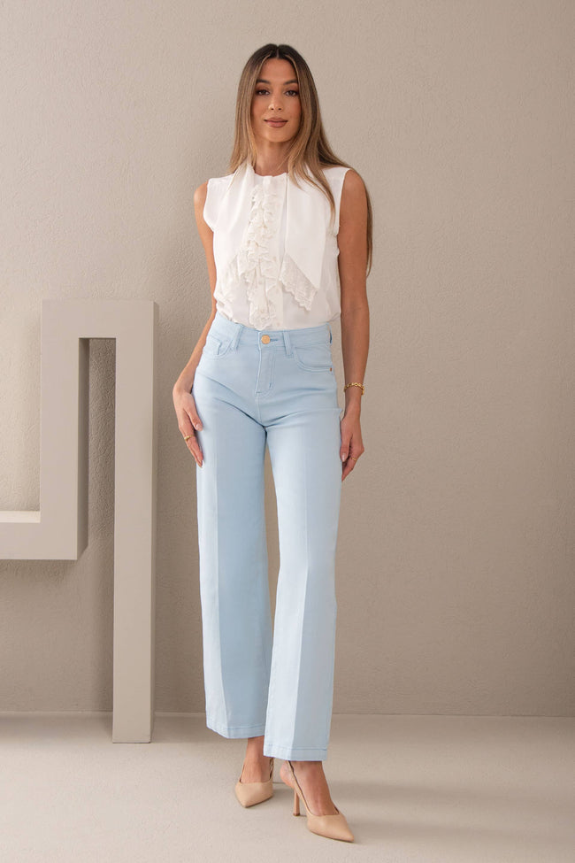 FERRACHE - Straight jeans with a cotton blend: Baby Blue