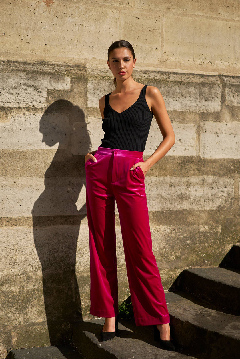 Attentif Paris - Straight cut velvet pants: Dark brown / Sx1 Mx1 Lx1 XLx1