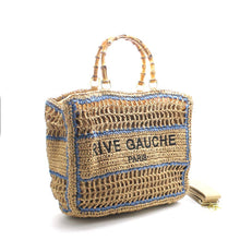 Afbeelding in Gallery-weergave laden, Vimoda - CROCHET Woven tote bag RIVE GAUCHE with bamboo handles: Black/taupe
