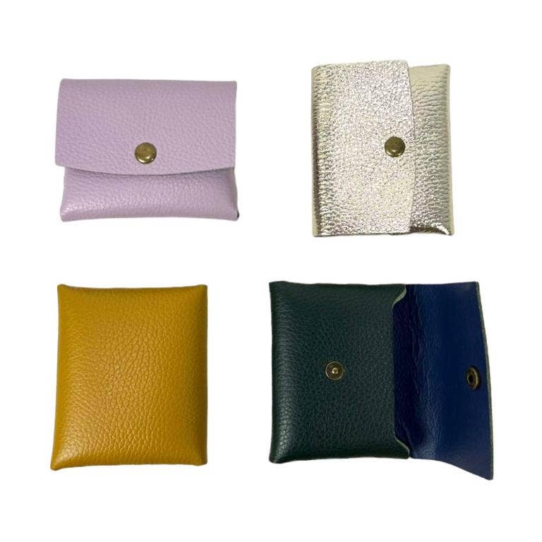 Compact Italian Leather Purse with Button for Women. B2B: Multicolour