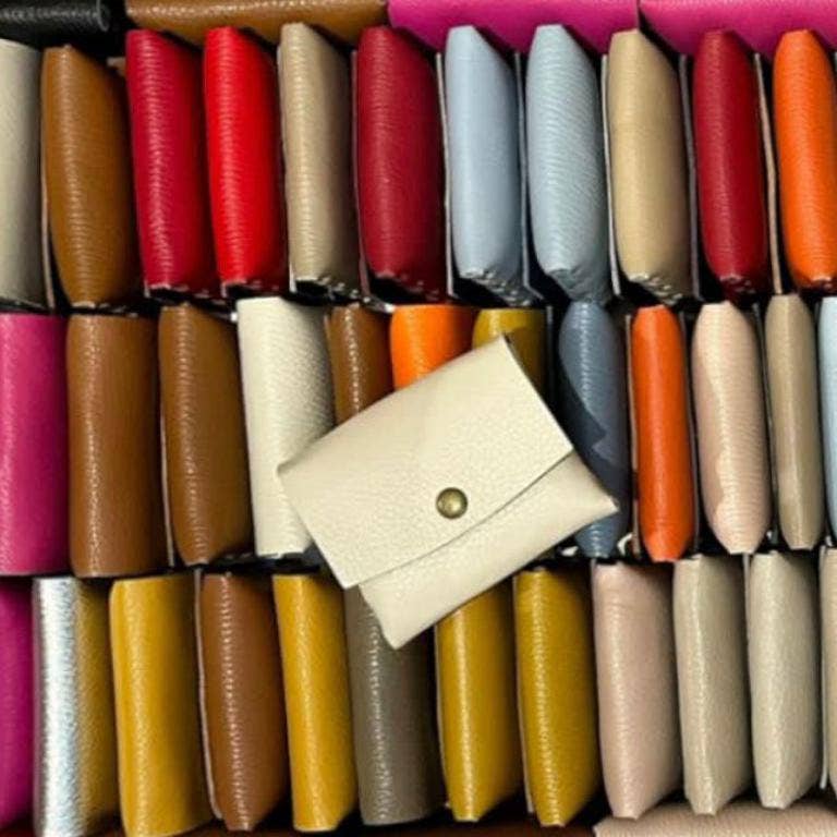 Compact Italian Leather Purse with Button for Women. B2B: Multicolour