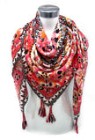 LINETA - Large square tassel scarf 46735-26: Blue