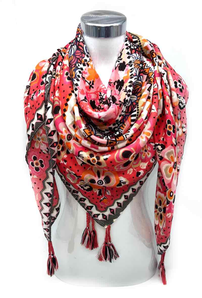 LINETA - Large square tassel scarf 46735-26: Water green