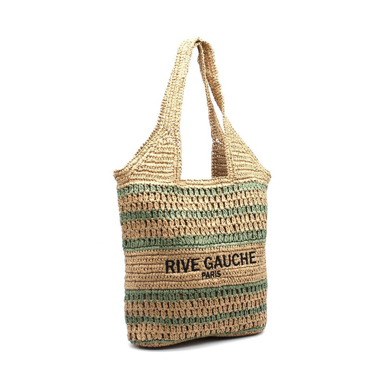 Vimoda - Woven paper bag summer Rive Gauche logo: Taupe-Jean