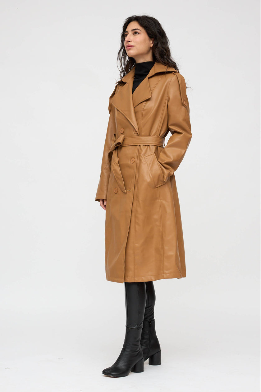 SWEET MAGIC - FAUX LEATHER TRENCH COAT: Camel