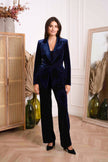 Plus Size Straight Cut Velvet Trousers: Navy Blue