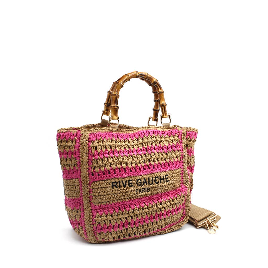 Vimoda - Woven paper tote bag with Rive Gauche handles: Taupe-Jean