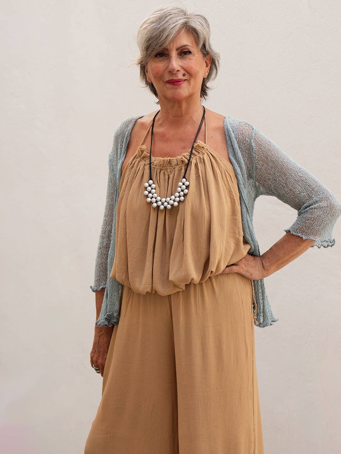 Bijondo - Amelia rayon short mesh cardigan: Greening / One size