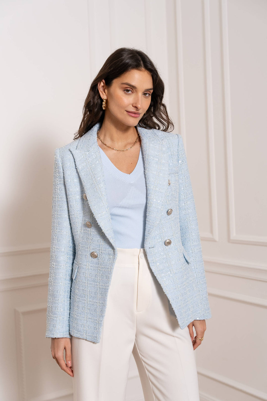 Attentif Paris - Tweed blazer jacket: Sky Blue