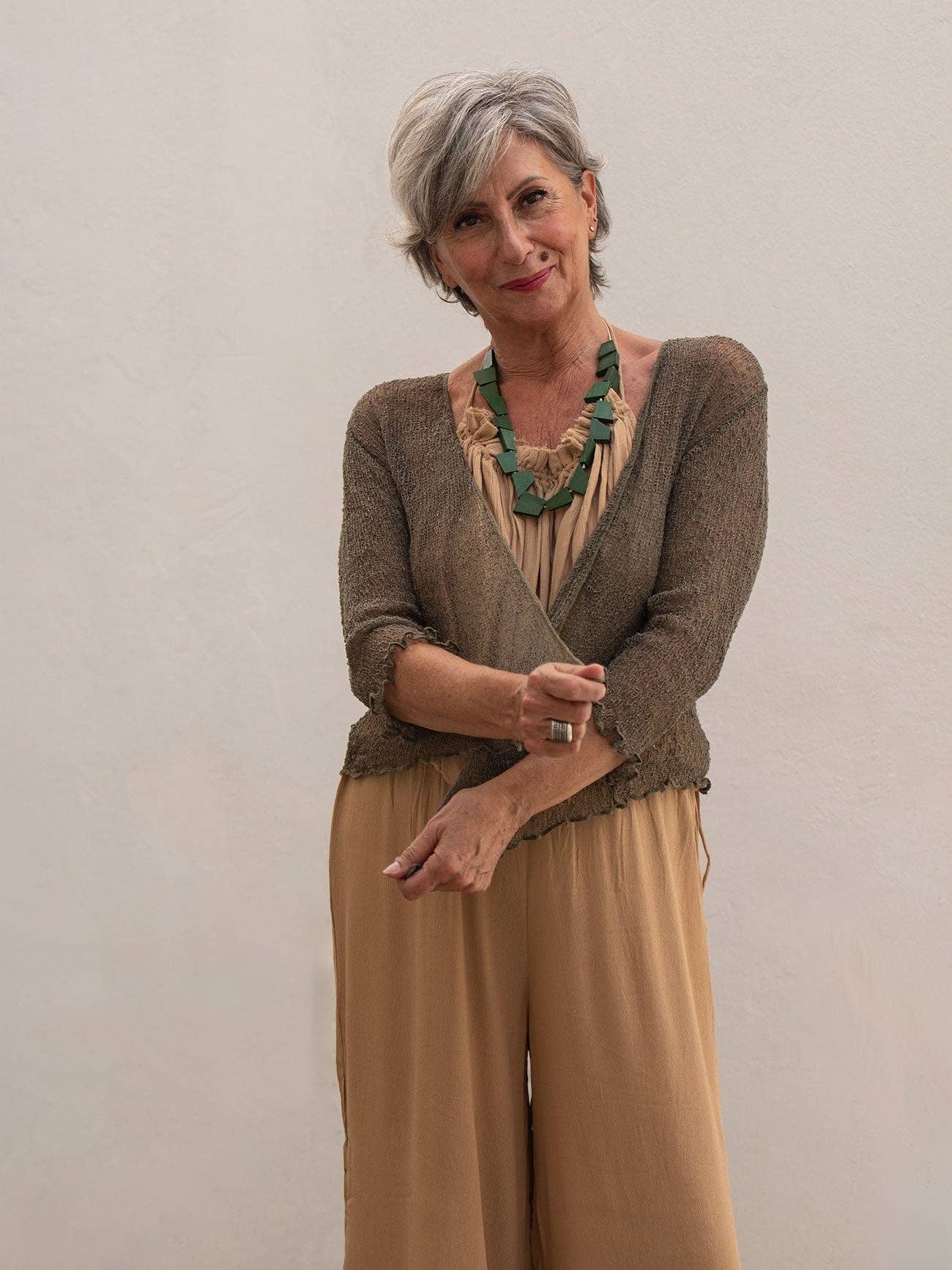 Bijondo - Amelia rayon short mesh cardigan: Orange / One size