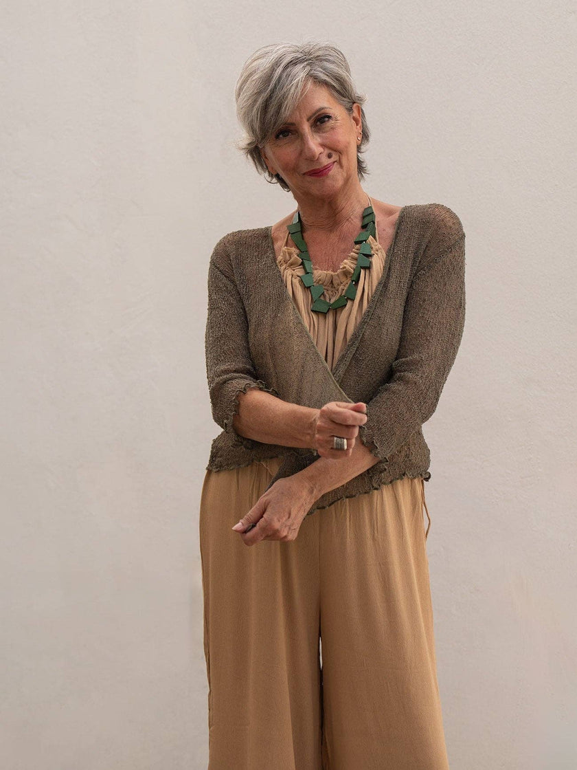 Bijondo - Amelia rayon short mesh cardigan: Greening / One size