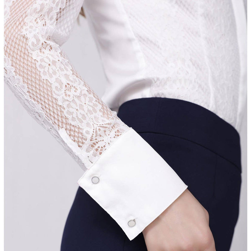 Smart and Joy - Long sleeve fitted lace blouse: White / EN 42