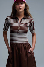 Afbeelding in Gallery-weergave laden, Q2 Free Duties for US &amp; UK - Dress With Polo Striped Top and Poplin midi Skirt in Brown: BROWN / L

