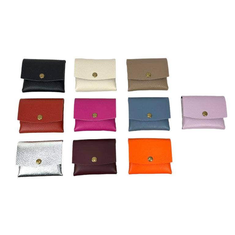 Compact Italian Leather Purse with Button for Women. B2B: Multicolour