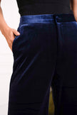 Plus Size Straight Cut Velvet Trousers: Navy Blue