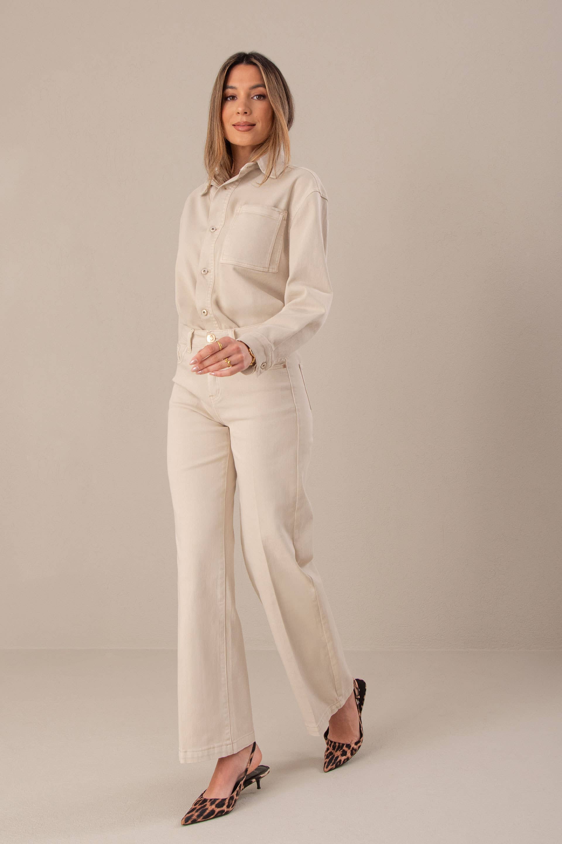 FERRACHE - Straight jeans with a cotton blend: Beige