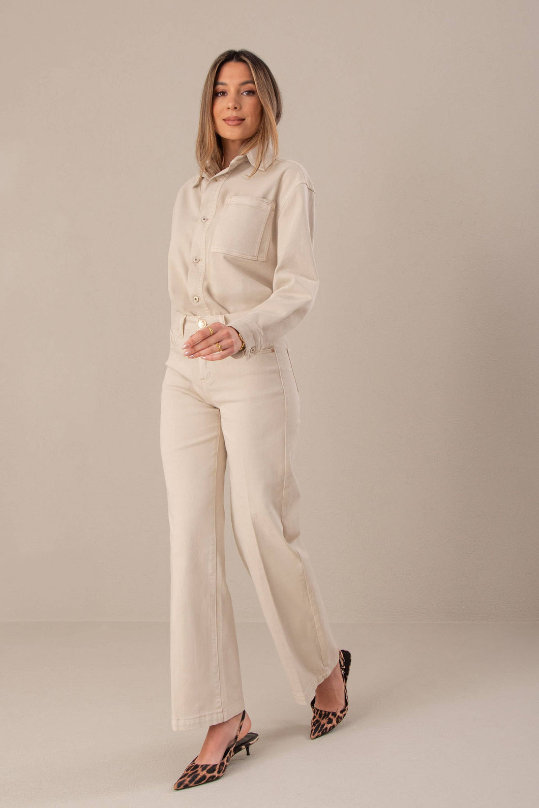 FERRACHE - Straight jeans with a cotton blend: Beige