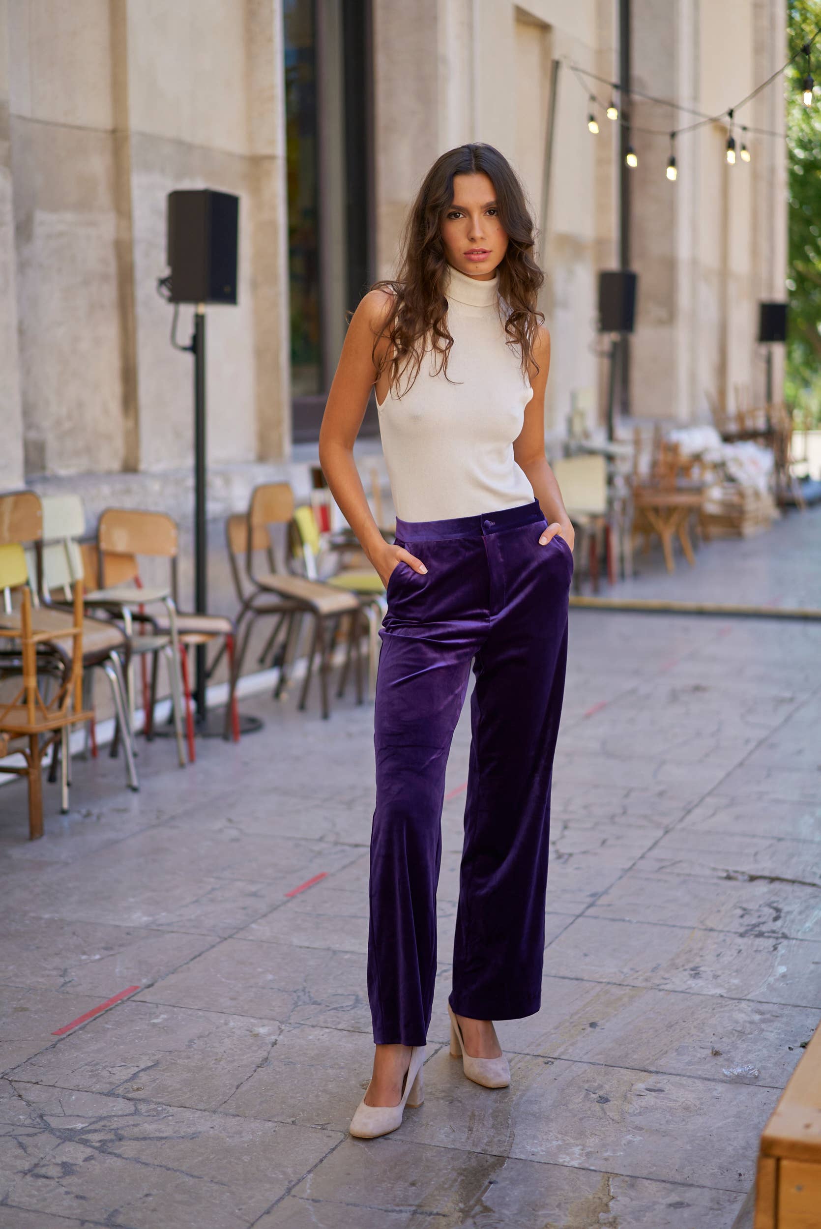 Attentif Paris - Straight cut velvet pants: Dark brown / Sx1 Mx1 Lx1 XLx1