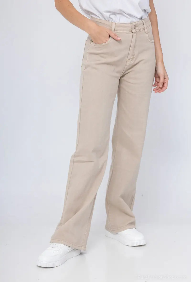 Vivid - Basic wide-leg jeans color: Light khaki / L