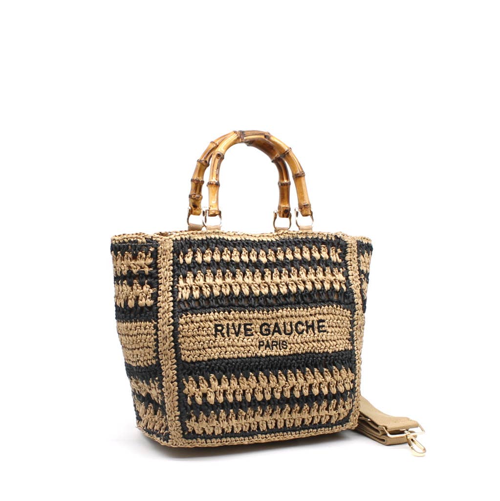 Vimoda - Woven paper tote bag with Rive Gauche handles: Taupe-Jean