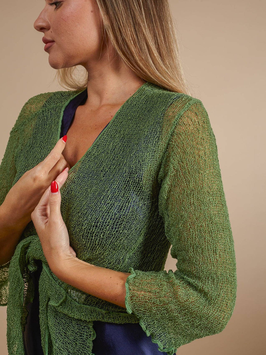 Bijondo - Amelia rayon short mesh cardigan: Greening / One size
