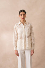 Afbeelding in Gallery-weergave laden, Attentif Paris - Solid Embroidered Cotton Shirt: Beige / Sx1 Mx1 Lx1
